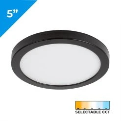 5" 10W Low Profile LED Flush Mount Downlight - Black Trim - Selectable CCT - Dimmable - Up To 650 Lumens