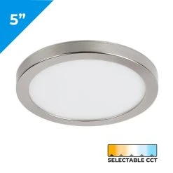 5" 10W Low Profile LED Flush Mount Downlight - Brushed Nickel Trim - Selectable CCT - Dimmable - Up To 650 Lumens