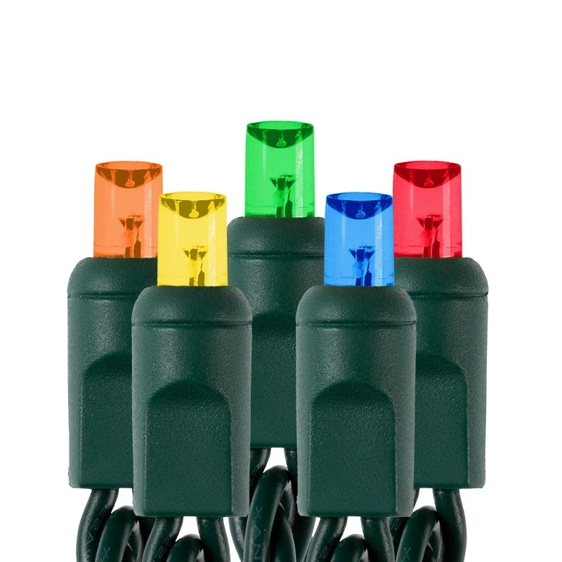 Wide Angle Multicolor LED Christmas String Lights - 25ft - 50 Mini 5mm Bulbs - Green Wire - Multi-Color: Red, Green, Blue, Yellow, Orange