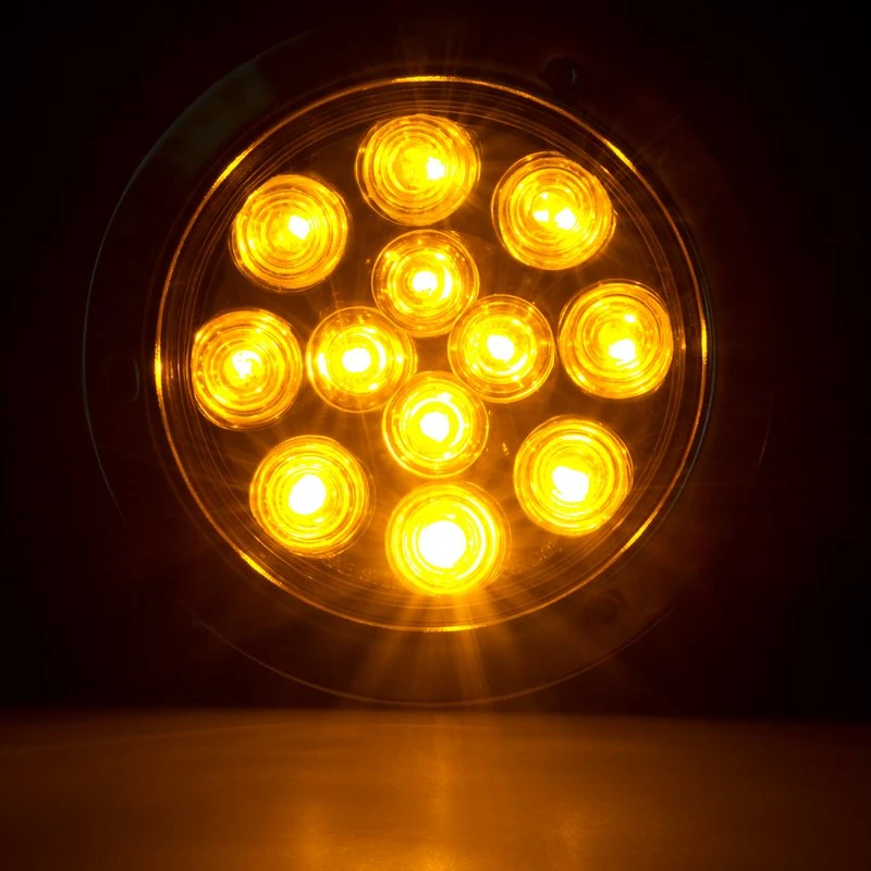 Round LED Truck And Trailer Lights With Clear Lens - 4" Stop / Turn / Tail Lights - 3-Pin Connector - Flush Mount - 12 LEDs - Image 6