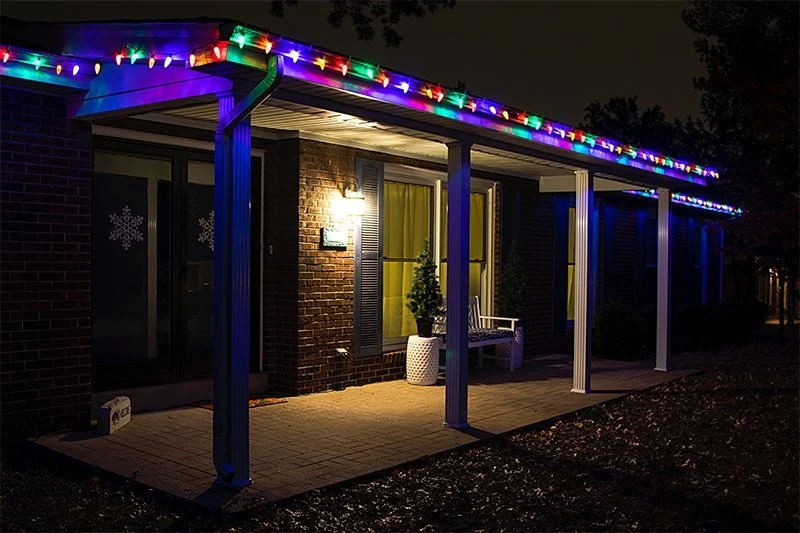 C9 Multicolor Christmas LED String Lights - 17ft - 25 Retro Faceted Bulbs - Green Wire - Multi-Color: Red, Yellow, Orange, Blue, Green - Image 7