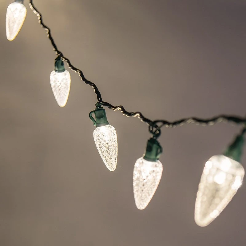 C9 Christmas LED String Lights - Slim Base - 17ft - 25 Retro Faceted Bulbs - Green Wire - Image 5