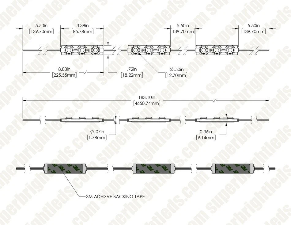 Single Color LED Modules - Linear Module With 3 SMD LEDs - 185 Lumens/Module - Green - 100-Pack - Image 16