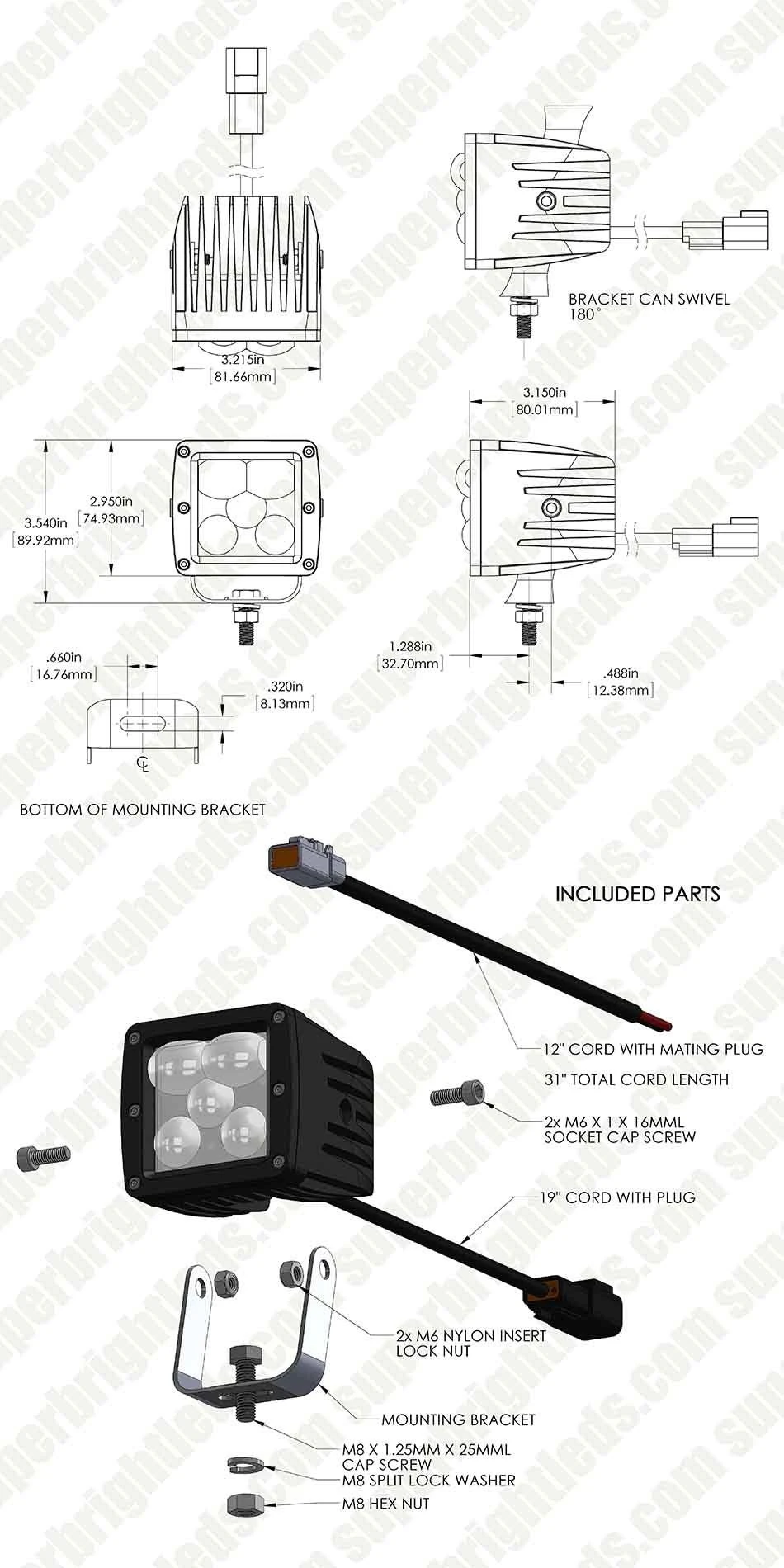 3" Square Off-Road LED Pod Light - Driving Beam - 25W - 1,700 Lumens - Image 10