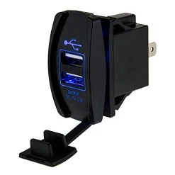 Dual USB Charger LED Rocker Switch Adapter - USB Type A - Blue - Dual USB Power Port