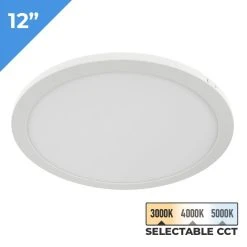 TCP 12" LED Slim Flush Mount Fixture - 24W - Selectable CCT - Dimmable - Up To 2,040 Lumens