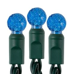 Round Blue LED Christmas String Lights - 25ft - 50 Mini G12 Bulbs - Green Wire