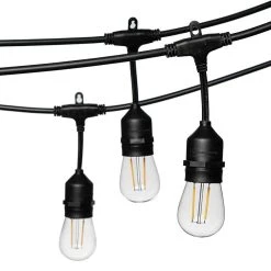 23' Outdoor Patio String Lights With 10 LED Filament Bulbs - Suspended Sockets - 2200K/2700K