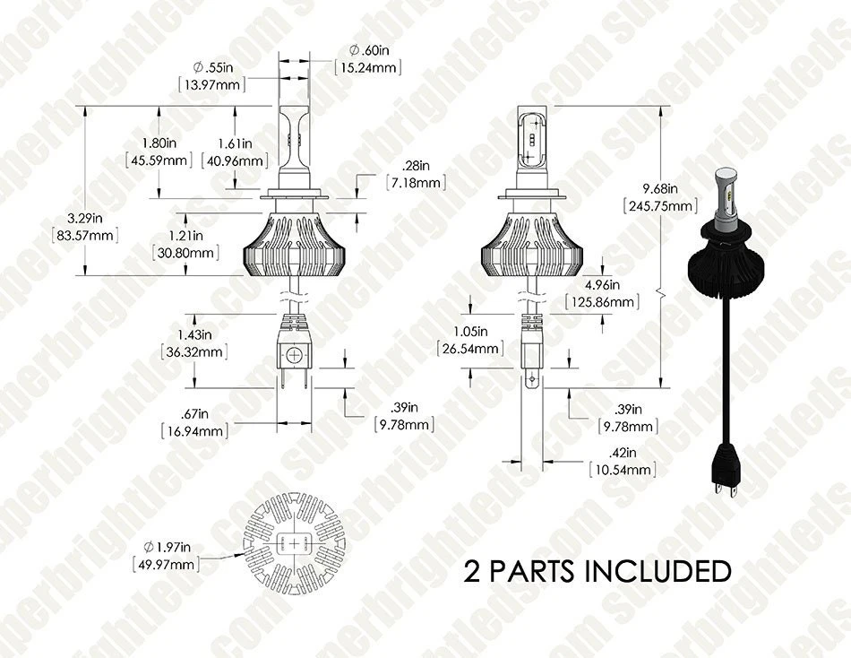 H7 LED Fanless Headlight/Fog Light Conversion Kit With Compact Heat Sink - 4,000 Lumens/Set - Cool White - Image 16
