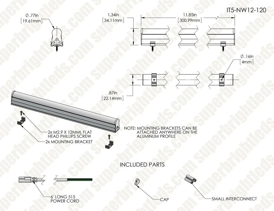 LED T5 Integrated Light Fixtures - Linkable Linear LED Task Lights - 120V - 1,035 Lumens - 24 Inch - With 3-Pin Plug Input - Image 10