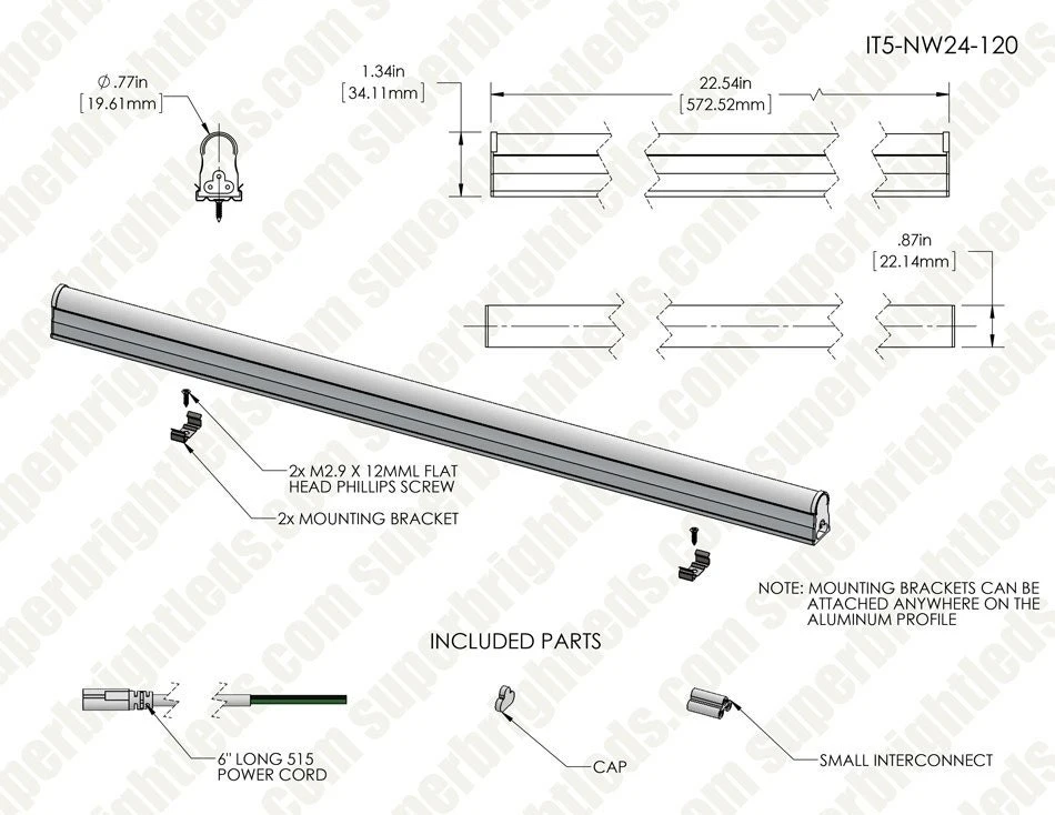 LED T5 Integrated Light Fixtures - Linkable Linear LED Task Lights - 120V - 1,035 Lumens - 24 Inch - With 3-Pin Plug Input - Image 11