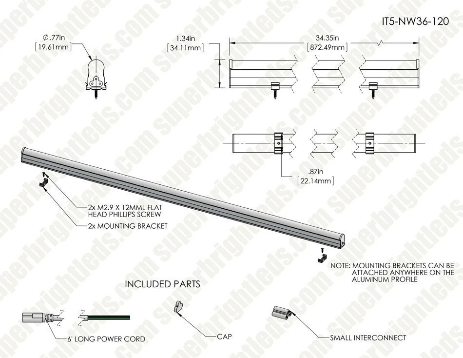 LED T5 Integrated Light Fixtures - Linkable Linear LED Task Lights - 120V - 1,035 Lumens - 24 Inch - With 3-Pin Plug Input - Image 12