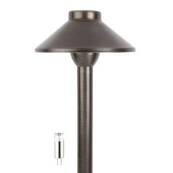 Solid Brass Landscape Path Light - 6" Cone Shade - Drop-In Fixture - Optional G4 Bulb - 2700K / 4000K / 6500K