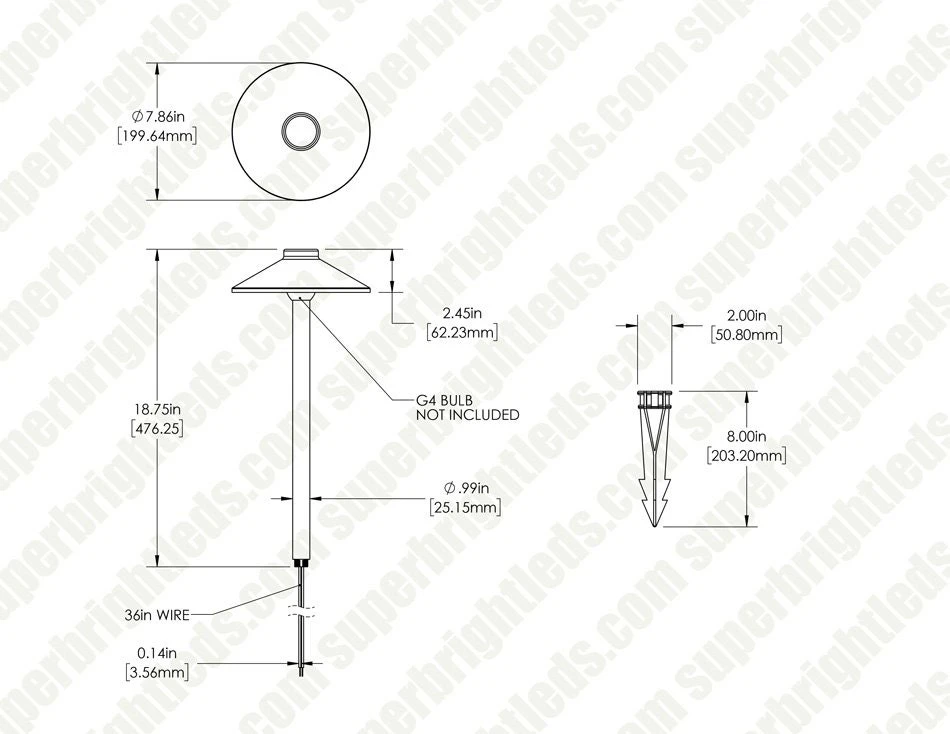 LED Landscape Lighting Kit - 6 Brass Cone Shade Path Lights With White G4 LED Bulbs - Low Voltage Transformer - Image 8