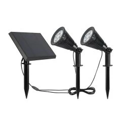 Dual Solar Spot Light Kit - Dual LED Heads - 60-Degree Beam Angle - Stakes Included - 3000K