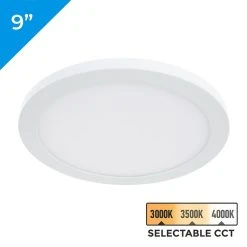 9" LED Low Profile Downlight With Selectable CCT - 18W Flush Mount Ceiling Light - 1,260 Lumens - Dimmable
