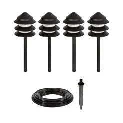 LED Landscape Lighting Expansion Kit - 4 Triple Tier Pagoda Path Lights - Warm White