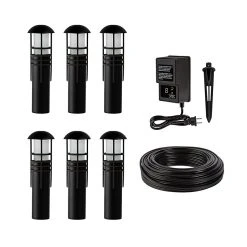 LED Landscape Lighting Kit - 6 Mini Bollard Path Lights - Low Voltage Transformer - Warm White