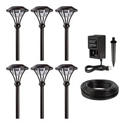 LED Landscape Lighting Kit - 6 Mini Post Top Light Path Lights - Low Voltage Transformer - Warm White