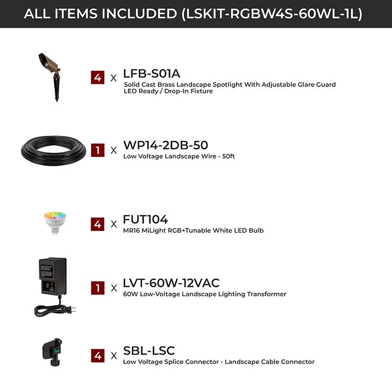 LED Landscape Lighting Kit - 4 Spotlights - MR16 MiLight RGB+Tunable White LED Bulb - RF Remote / Wi-Fi Controller Hub - Image 2