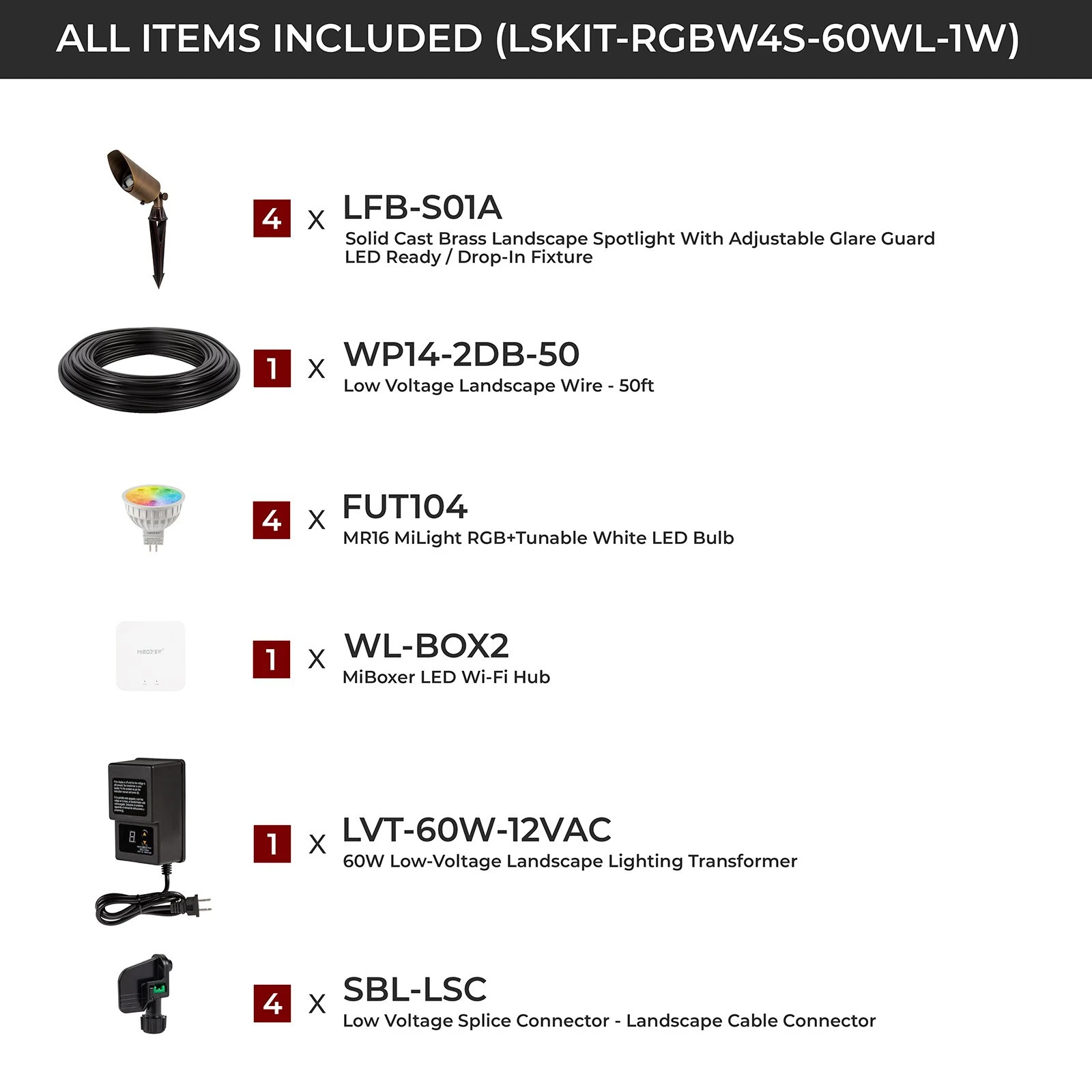 LED Landscape Lighting Kit - 4 Spotlights - MR16 MiLight RGB+Tunable White LED Bulb - RF Remote / Wi-Fi Controller Hub - Image 4