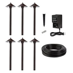 LED Landscape Lighting Kit - 6 Cone Shade Path Lights - Low Voltage Transformer