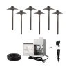 LED Landscape Lighting Kit - 6 Brass Cone Shade Path Lights With White G4 LED Bulbs - Low Voltage Transformer
