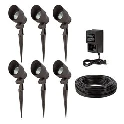 LED Landscape Lighting Kit - 6 Integrated LED Spotlights - Low Voltage Transformer - Natural White