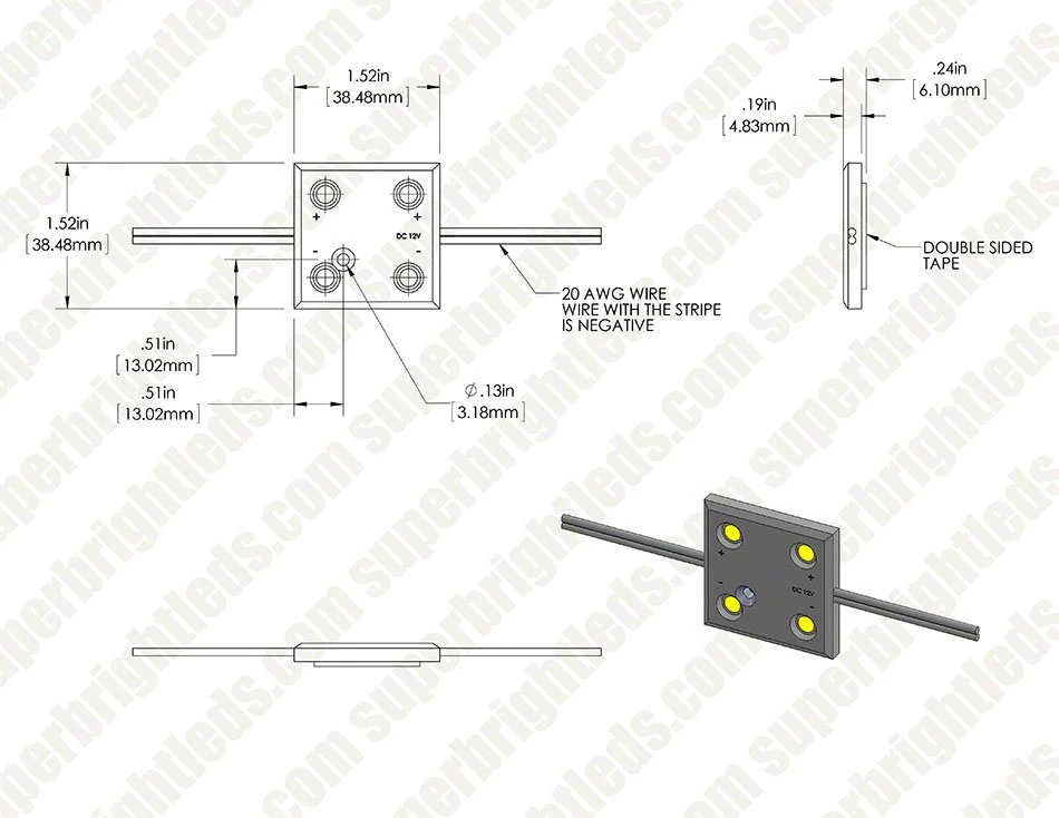 Single Color LED Module - Square Constant Current Module With 4 SMD LEDs - 75 Lumens/Module - 7000K - 25-Pack - Image 19