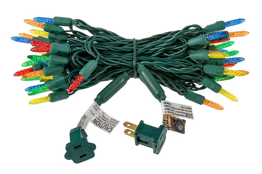 Mini Multicolor LED Christmas String Lights - 25ft - 50 Faceted M5 Bulbs - Green Wire - Multi-Color: Red, Green, Blue, Yellow, Orange - Image 3