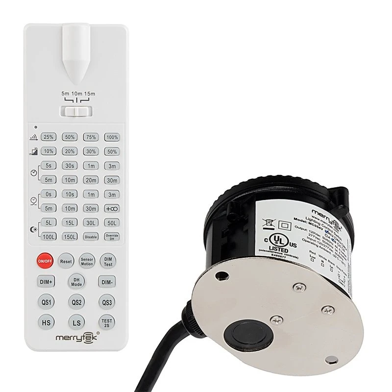 Merrytek Microwave Motion Sensor - Remote Controlled - Fixed Surface Mount - 360° Detection - 120-277 VAC