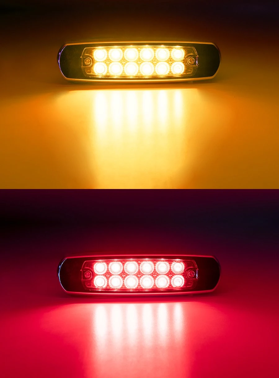 Low-Profile LED Truck Clearance Or Side Marker Lights - Peterbilt Style - 12-LED - Amber / Red - Pair - Image 4