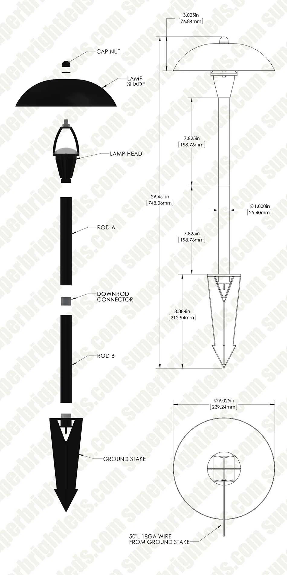 Landscape LED Path Lights With Hammered Shade - Adjustable Height - 3 Watt - Black - Image 11