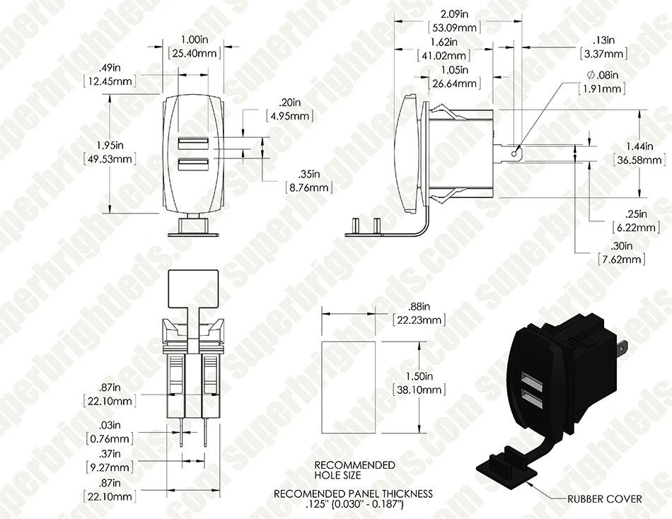 Dual USB Charger LED Rocker Switch Adapter - USB Type A - Blue - Dual USB Power Port - Image 5