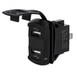 Dual USB Charging Port Adapter For LED Rocker Switch Panels - Built-in Voltmeter/Ammeter - 4.2 Amps - 5V - USB Type A - RSUSBV