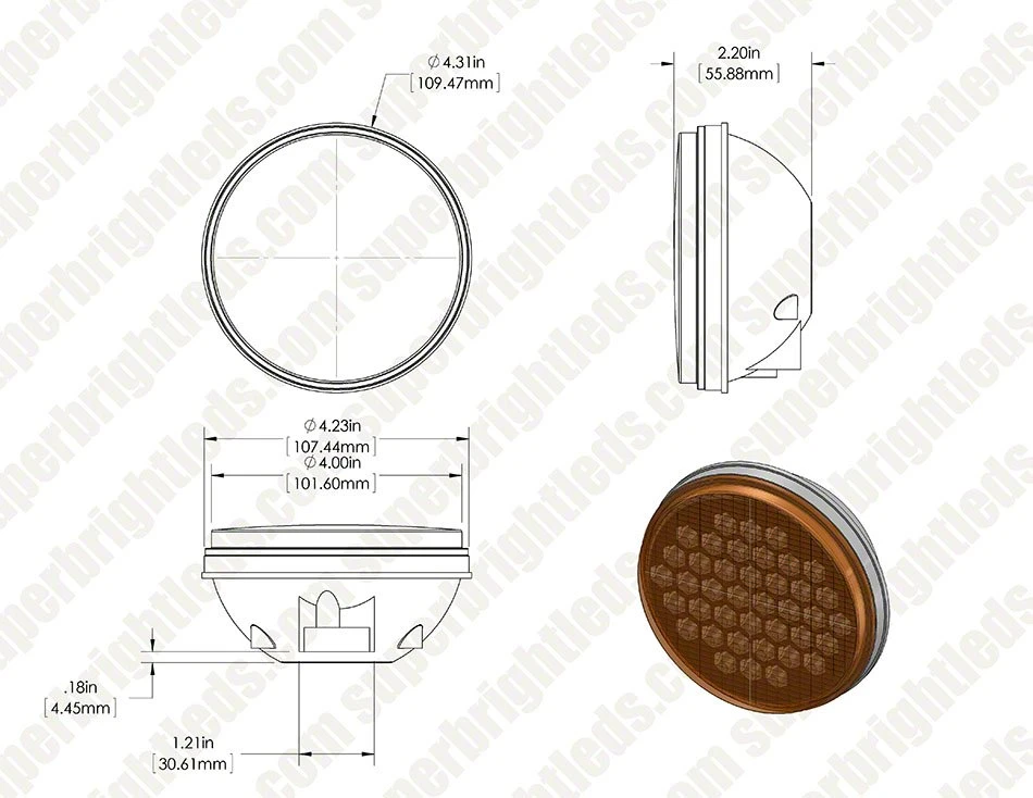 Round LED Truck And Trailer Lights - 4" Stop / Turn / Tail Lights - 3-Pin Connector - Flush Mount - 40 LEDs - Red - Image 10
