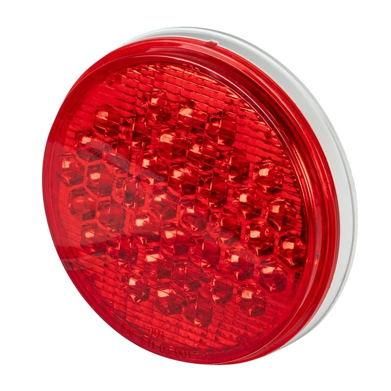 Round LED Truck And Trailer Lights - 4" Stop / Turn / Tail Lights - 3-Pin Connector - Flush Mount - 40 LEDs - Red