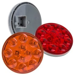 Round LED Truck And Trailer Lights - 4" Stop / Turn / Tail Lights - Flush Mount - 12 LEDs - White