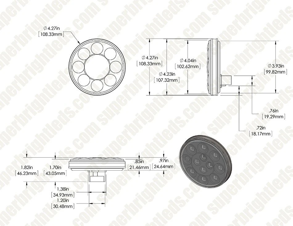 Round LED Truck And Trailer Lights With Clear Lens - 4" Stop / Turn / Tail Lights - 3-Pin Connector - Flush Mount - 12 LEDs - Image 9