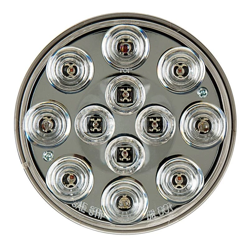 Round LED Truck And Trailer Lights With Clear Lens - 4" Stop / Turn / Tail Lights - 3-Pin Connector - Flush Mount - 12 LEDs - Image 2