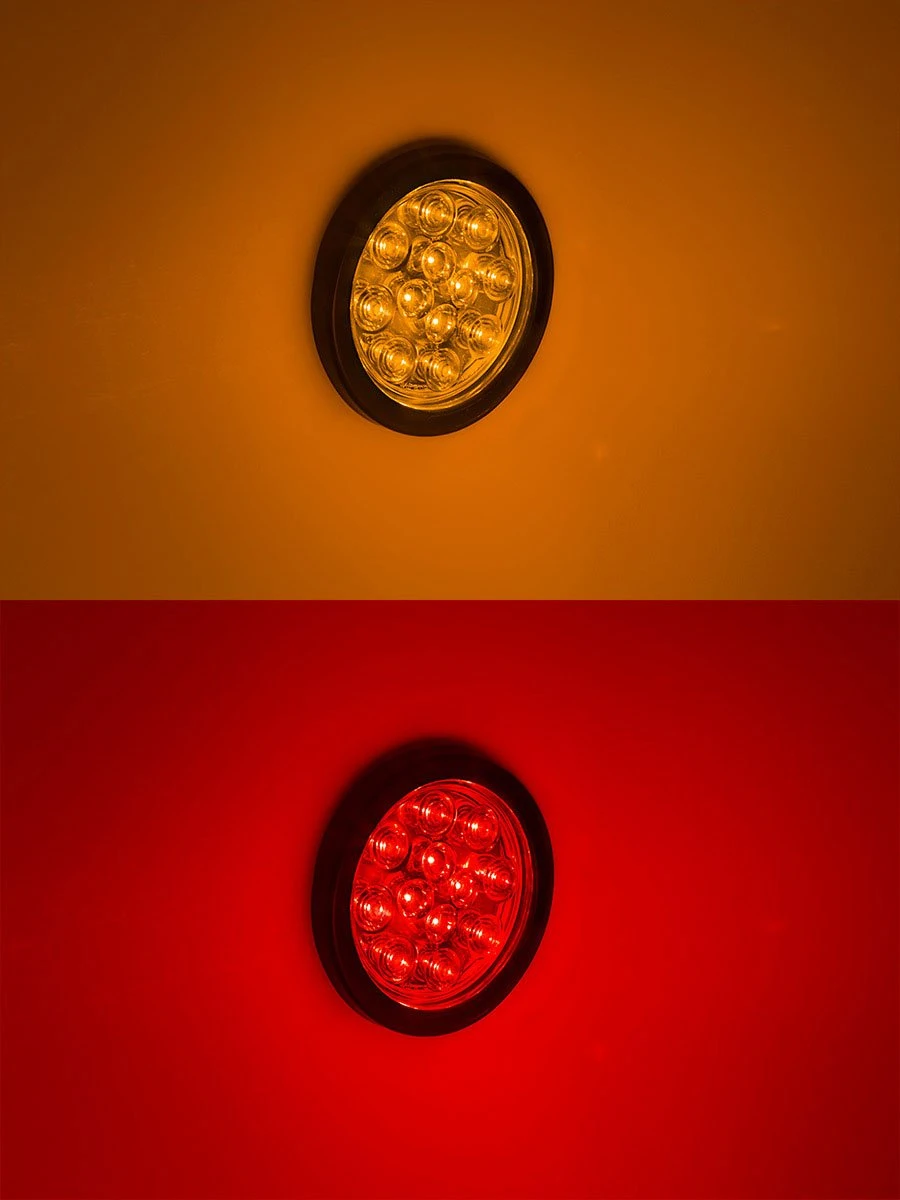 Round LED Truck And Trailer Lights With Clear Lens - 4" Stop / Turn / Tail Lights - 3-Pin Connector - Flush Mount - 12 LEDs - Image 5