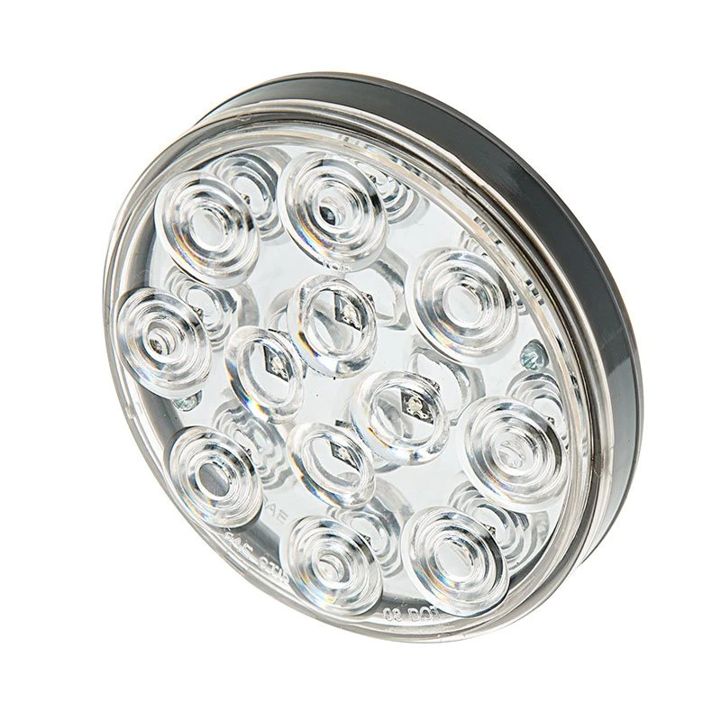 Round LED Truck And Trailer Lights With Clear Lens - 4" Stop / Turn / Tail Lights - 3-Pin Connector - Flush Mount - 12 LEDs