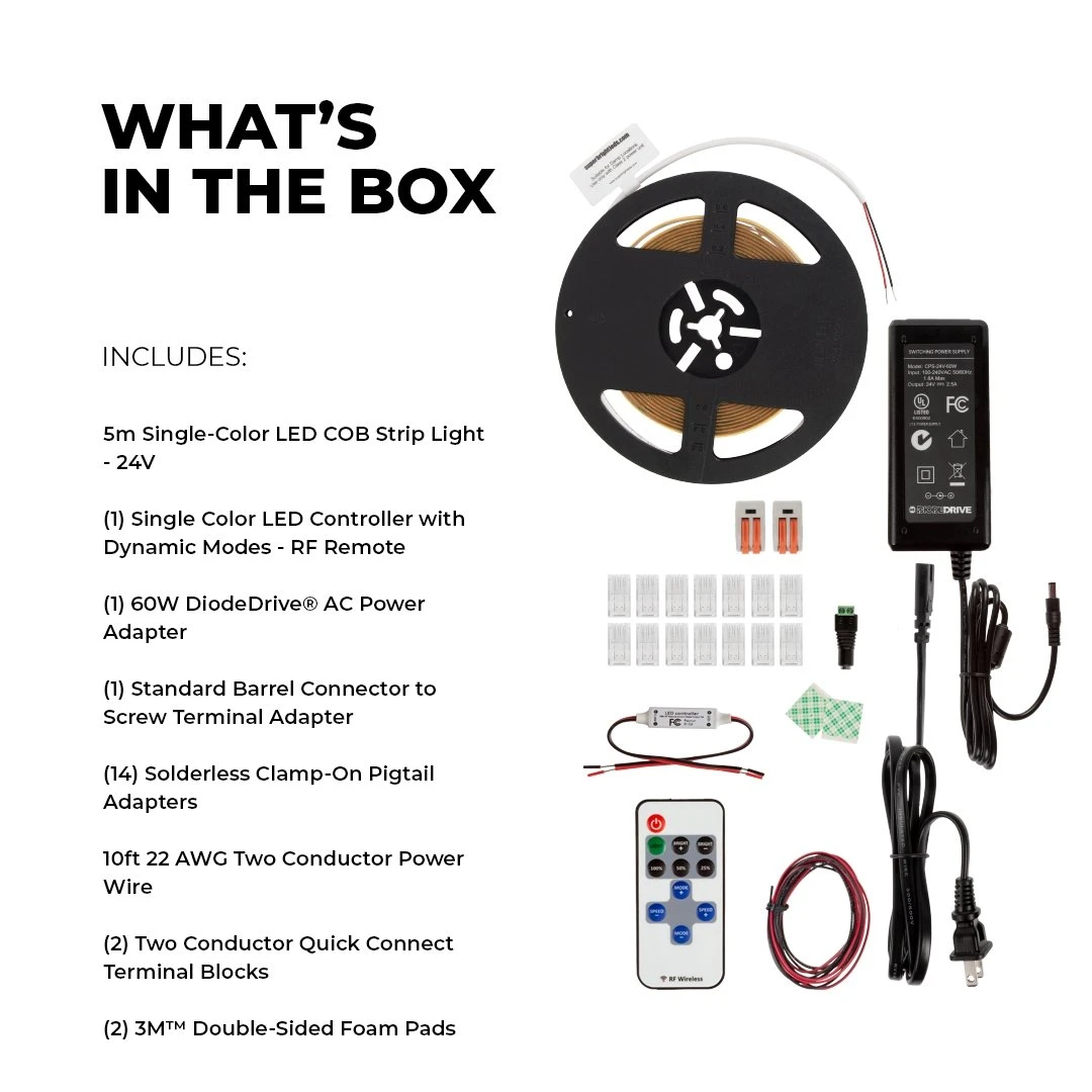 White LED COB Strip Light Kit With Wireless RF Remote - 6500K - Image 5