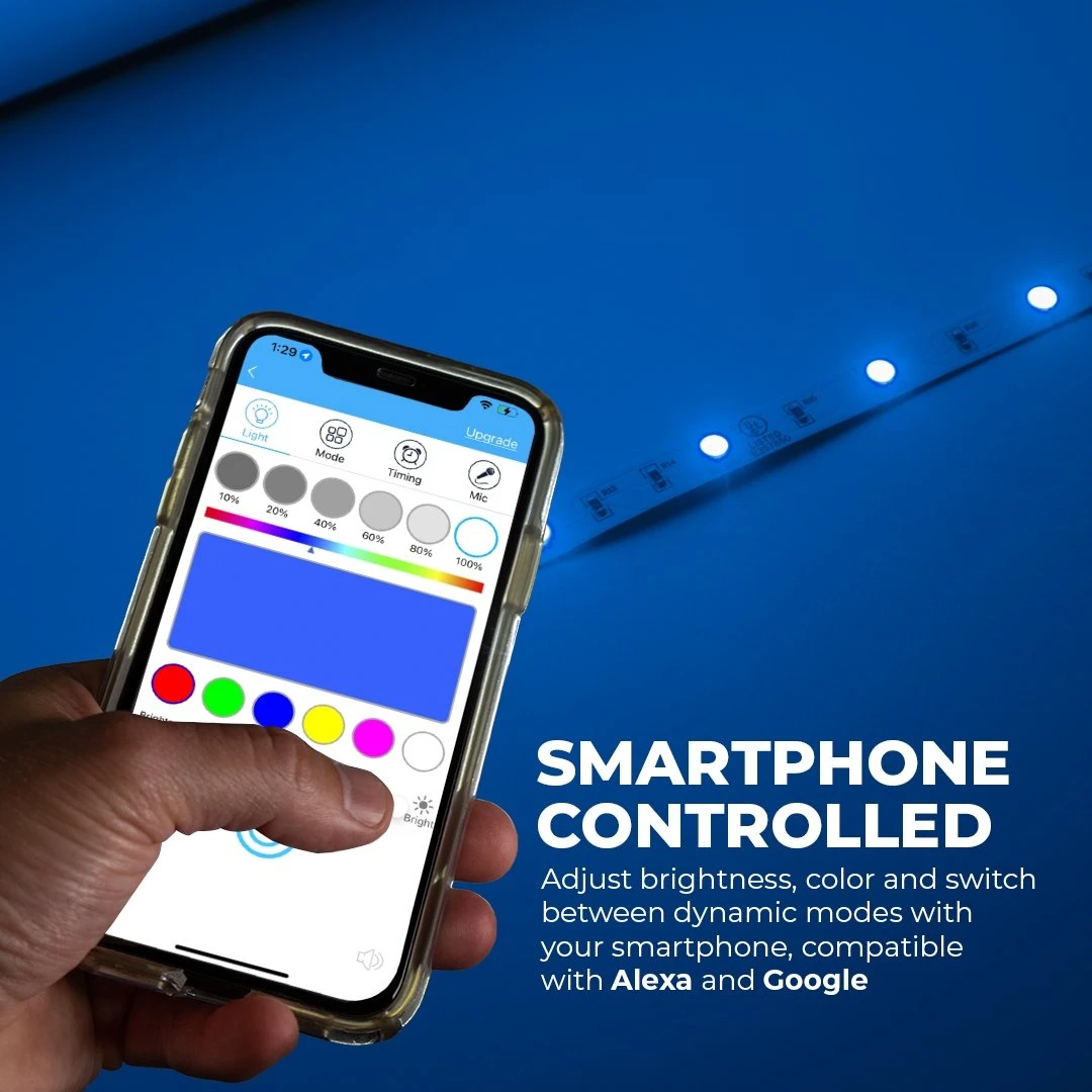 RGB LED Strip Light Kit - 5m Color-Changing LED Tape Light - 24V - Alexa / Google Assistant / Compatible Wi-Fi / Bluetooth Controller - Image 2