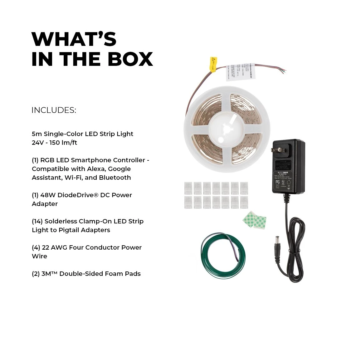 RGB LED Strip Light Kit - 5m Color-Changing LED Tape Light - 24V - Alexa / Google Assistant / Compatible Wi-Fi / Bluetooth Controller - Image 3