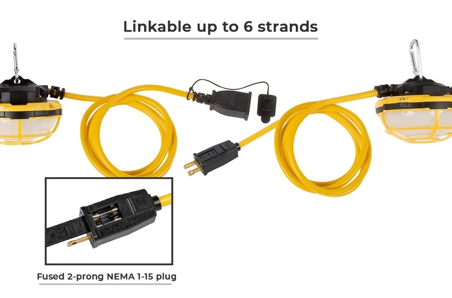 65W LED Temporary Jobsite String Lights - 50' Run - Linkable - 7,150 Lumens Total - Image 3