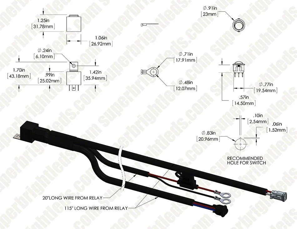 LED Light Wiring Harness Pair With Switch And Relay - Single Output - DT Connector - Pair - Image 3