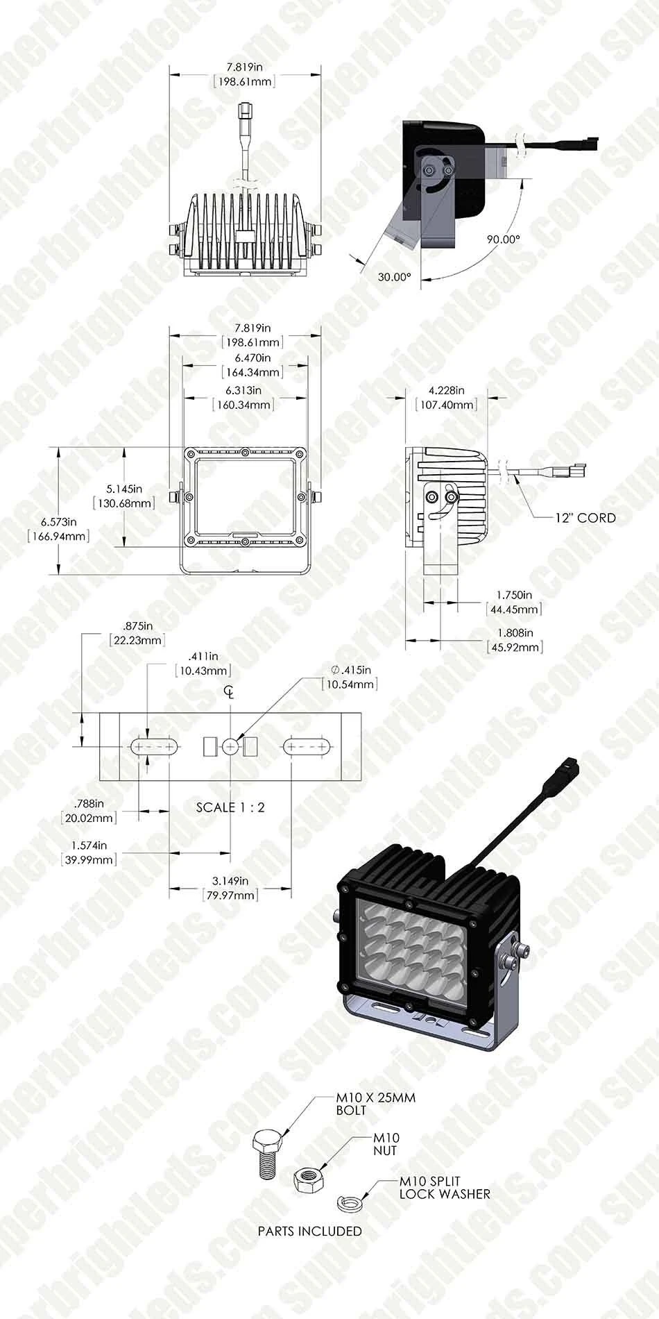 Off-Road LED Work / Spot Light - 6.5" Rectangular - 100W - 9,400 Lumens - Image 11