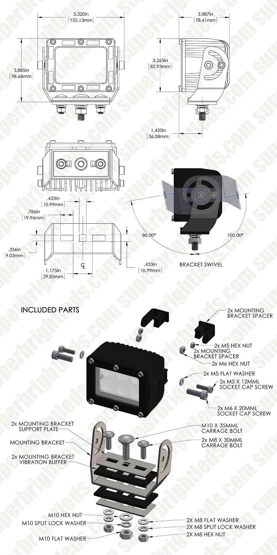 Heavy-Duty LED Work Light With Extreme Vibration Resistant Mount - 4" Square - 30W - 2,000 Lumens - Image 11